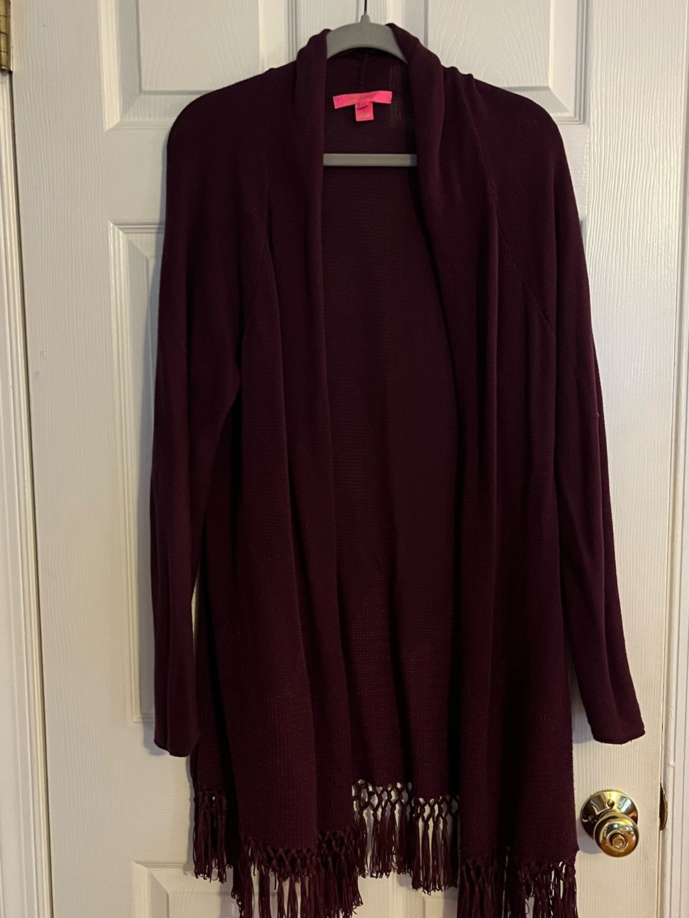 Lilly Pulitzer Tatum Open-Front Fringe Hem Women's Sweater Cardigan - Plum